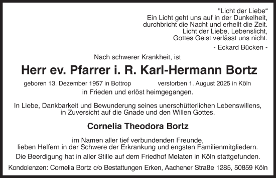 Traueranzeige von Karl-Hermann Bortz von Tageszeitung