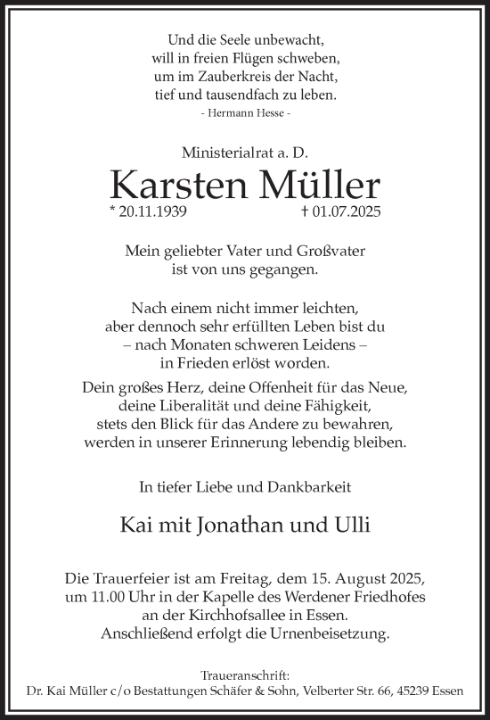 Traueranzeige von Karsten Müller von Tageszeitung