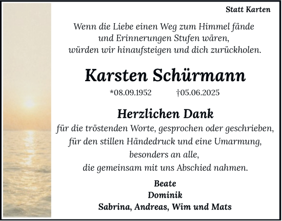 Traueranzeige von Karsten Schürmann von Tageszeitung