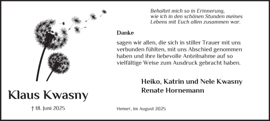 Traueranzeige von Klaus Kwasny von Tageszeitung