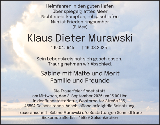 Traueranzeige von Klaus Dieter Murawski von Tageszeitung