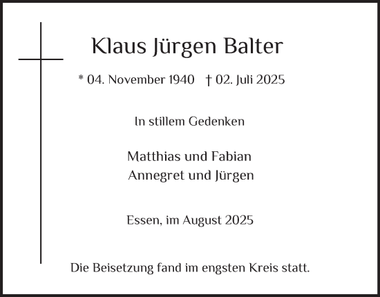 Traueranzeige von Klaus Jürgen Balter von Tageszeitung
