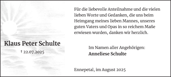 Traueranzeige von Klaus Peter Schulte von Tageszeitung
