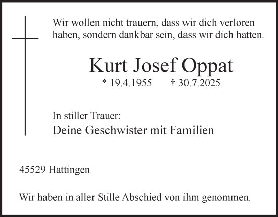 Traueranzeige von Kurt Josef Oppat von Tageszeitung