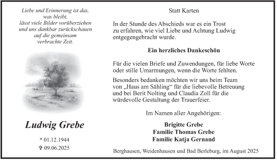 Traueranzeige von Ludwig Grebe von Tageszeitung