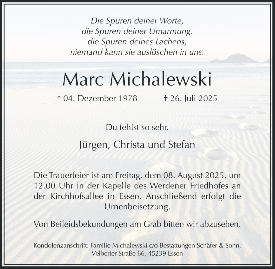 Traueranzeige von Marc Michalewski von Tageszeitung