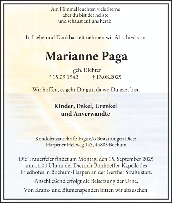 Traueranzeige von Marianne Paga von Tageszeitung