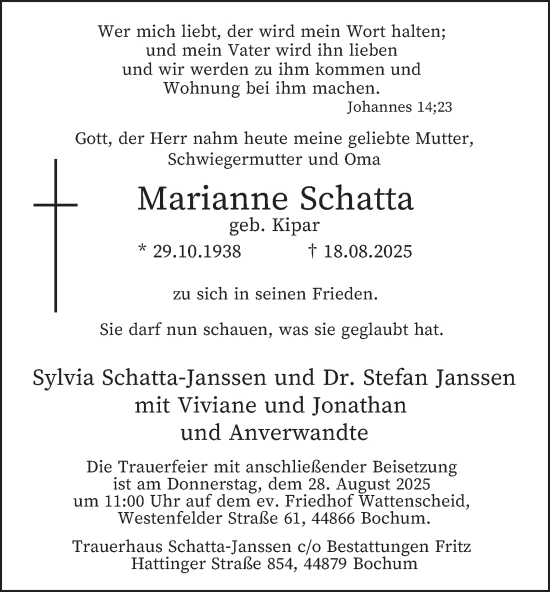 Traueranzeige von Marianne Schatta von Tageszeitung