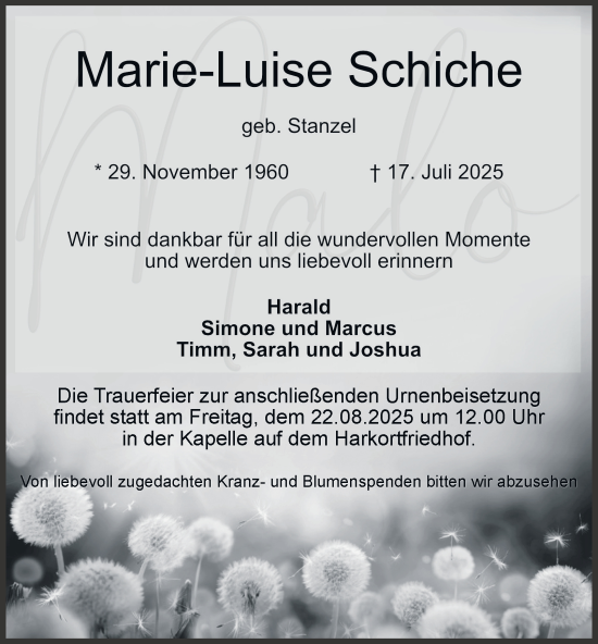 Traueranzeige von Marie-Luise Schiche von Tageszeitung
