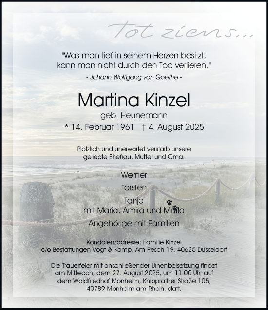 Traueranzeige von Martina Kinzel von Tageszeitung