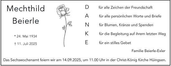 Traueranzeige von Mechthild Beierle von Tageszeitung