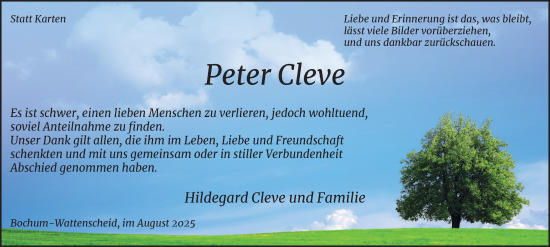 Traueranzeige von Peter Cleve von Tageszeitung