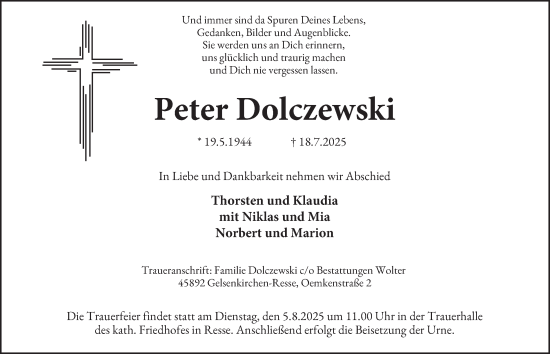 Traueranzeige von Peter Dolczewski von Tageszeitung
