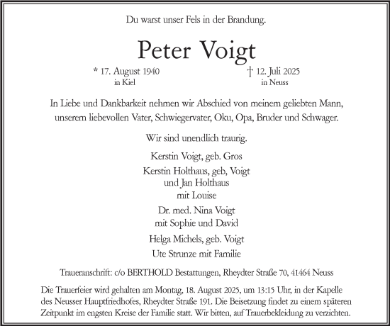 Traueranzeige von Peter Voigt von Tageszeitung