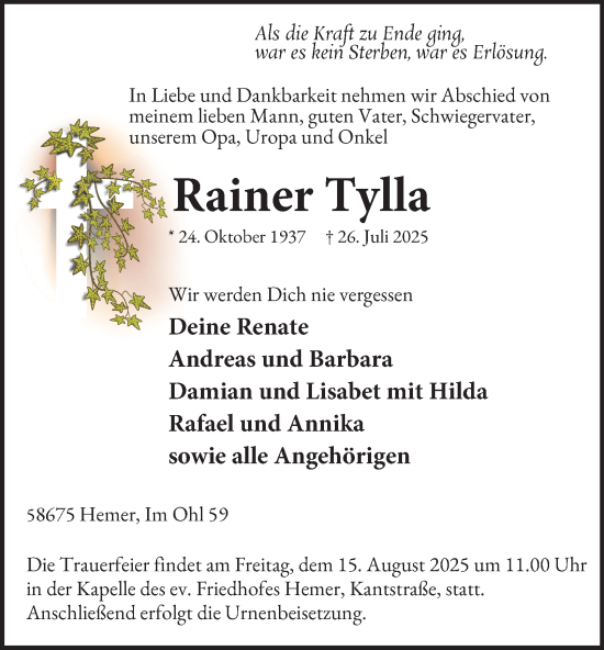 Traueranzeige von Rainer Tylla von Tageszeitung
