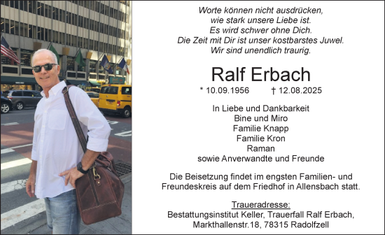 Traueranzeige von Ralf Erbach von Tageszeitung