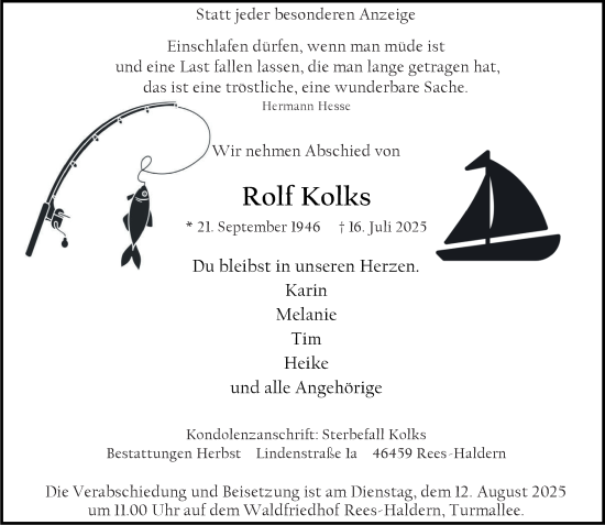 Traueranzeige von Rolf Kolks von Tageszeitung