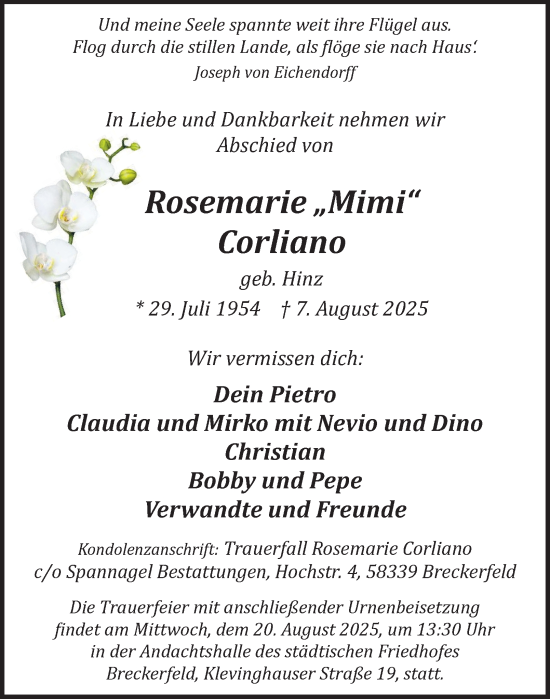 Traueranzeige von Rosemarie Corliano von Tageszeitung