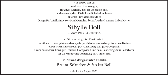 Traueranzeige von Sibylle Boll von Tageszeitung
