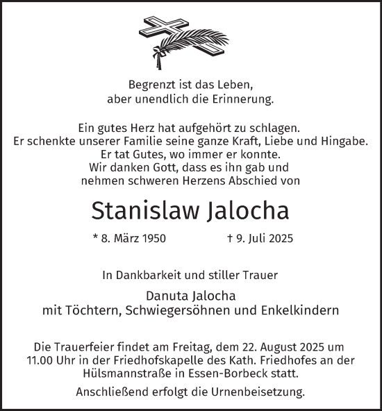Traueranzeige von Stanislaw Jalocha von Tageszeitung