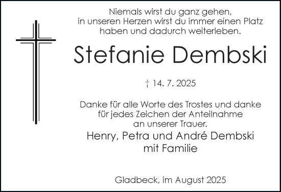 Traueranzeige von Stefanie Dembski von Tageszeitung