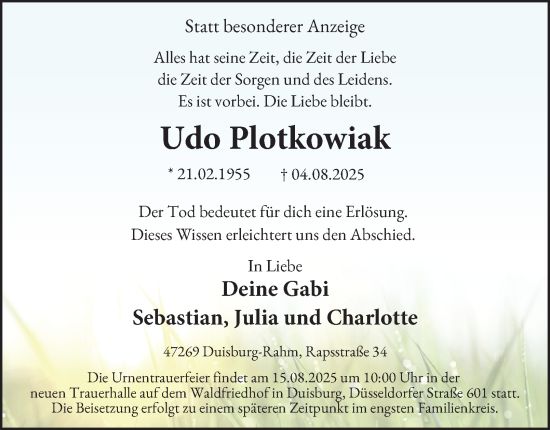 Traueranzeige von Udo Plotkowiak von Tageszeitung