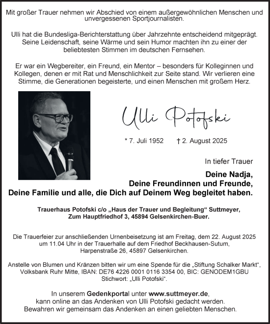 Traueranzeige von Ulli Potofski von Tageszeitung