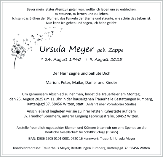 Traueranzeige von Ursula Meyer von Tageszeitung