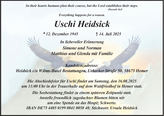 Traueranzeige von Uschi Heidsick von Tageszeitung