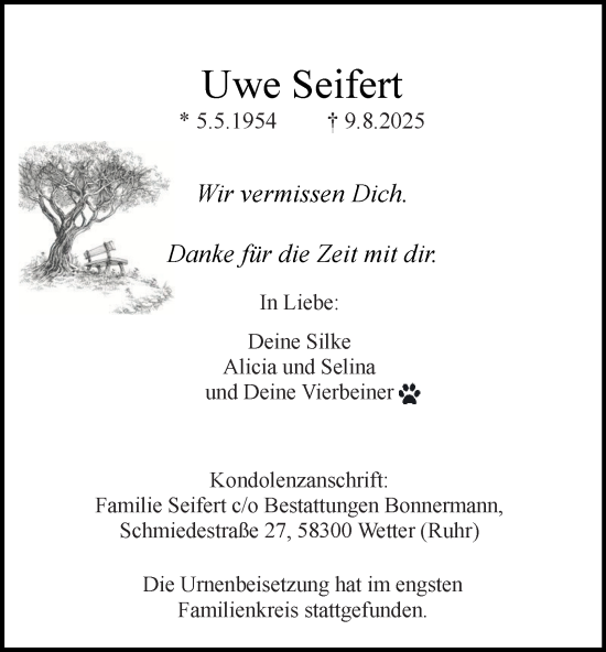 Traueranzeige von Uwe Seifert von Tageszeitung