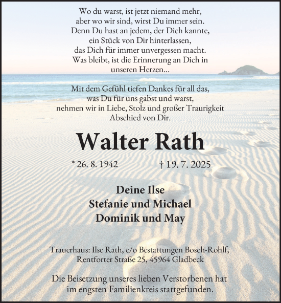 Traueranzeige von Walter Rath von Tageszeitung