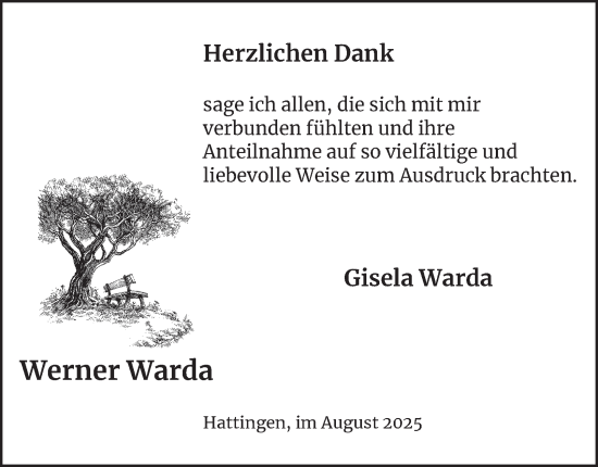 Traueranzeige von Werner Warda von Tageszeitung