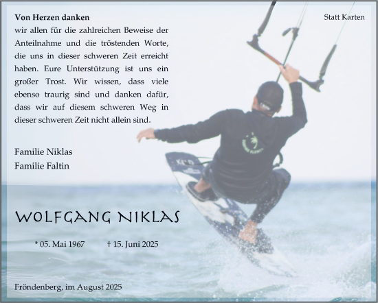 Traueranzeige von Wolfgang Niklas von Tageszeitung