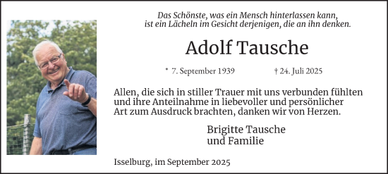 Traueranzeige von Adolf Tausche von Tageszeitung