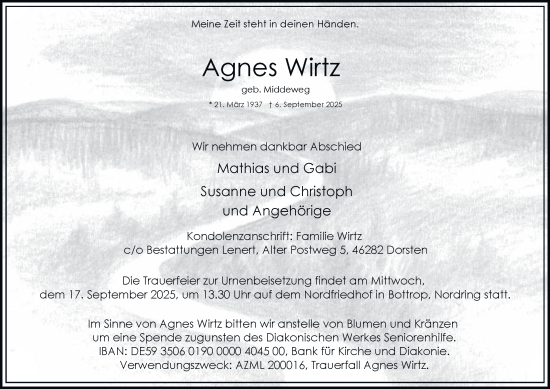 Traueranzeige von Agnes Wirtz von Tageszeitung