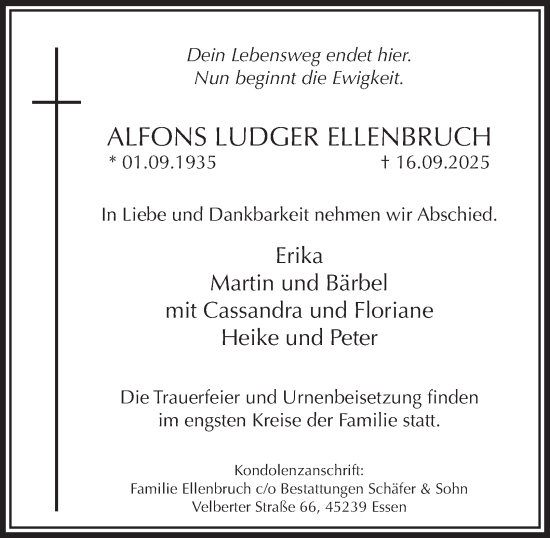Traueranzeige von Alfons Ludger Ellenbruch von Tageszeitung