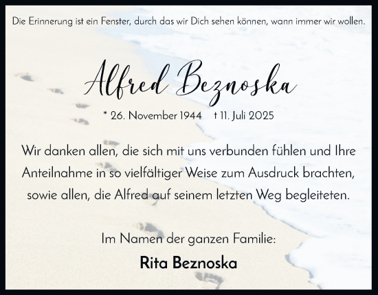 Traueranzeige von Alfred Beznoska von Tageszeitung