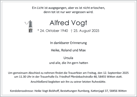 Traueranzeige von Alfred Vogt von Tageszeitung