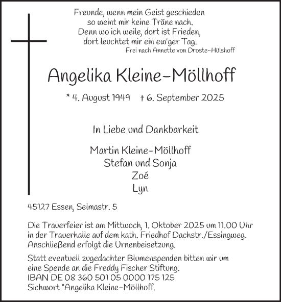 Traueranzeige von Angelika Kleine-Möllhoff von Tageszeitung