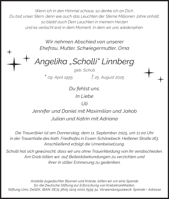 Traueranzeige von Angelika Linnberg von Tageszeitung