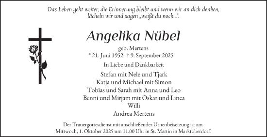 Traueranzeige von Angelika Nübel von Tageszeitung