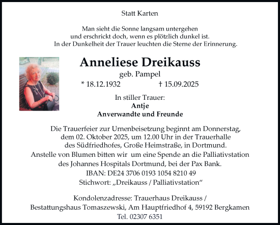 Traueranzeige von Anneliese Dreikauss von Tageszeitung