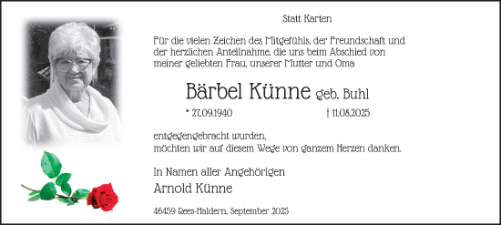 Traueranzeige von Bärbel Künne von Tageszeitung