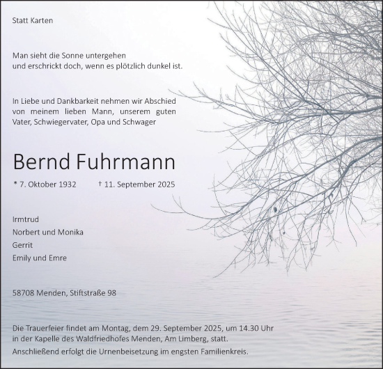 Traueranzeige von Bernd Fuhrmann von Tageszeitung