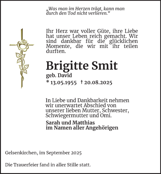 Traueranzeige von Brigitte Smit von Tageszeitung