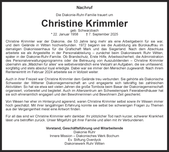 Traueranzeige von Christine Krimmler von Tageszeitung