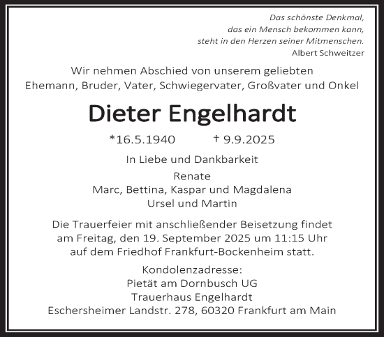 Traueranzeige von Dieter Engelhardt von Tageszeitung