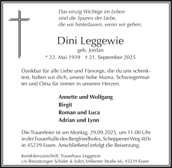 Traueranzeige von Dini Leggewie von Tageszeitung