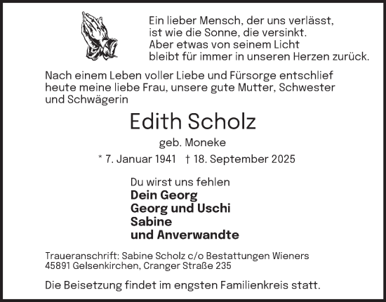 Traueranzeige von Edith Scholz von Tageszeitung