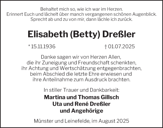 Traueranzeige von Elisabeth Dreßler von Tageszeitung